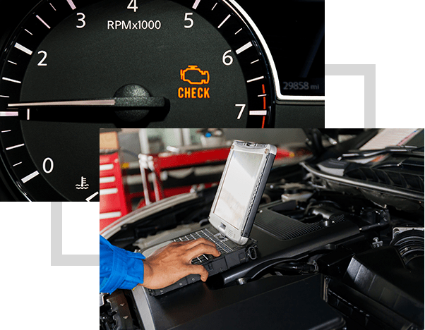 Mechanic using Diagnostic machine tools ready to be used with car
